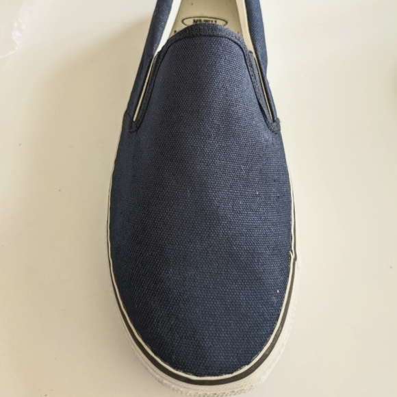 BBC Navy Blue Canvas Unisex Slip On Shoes Men Size 9 Womens Size 11 New - Picture 3 of 6